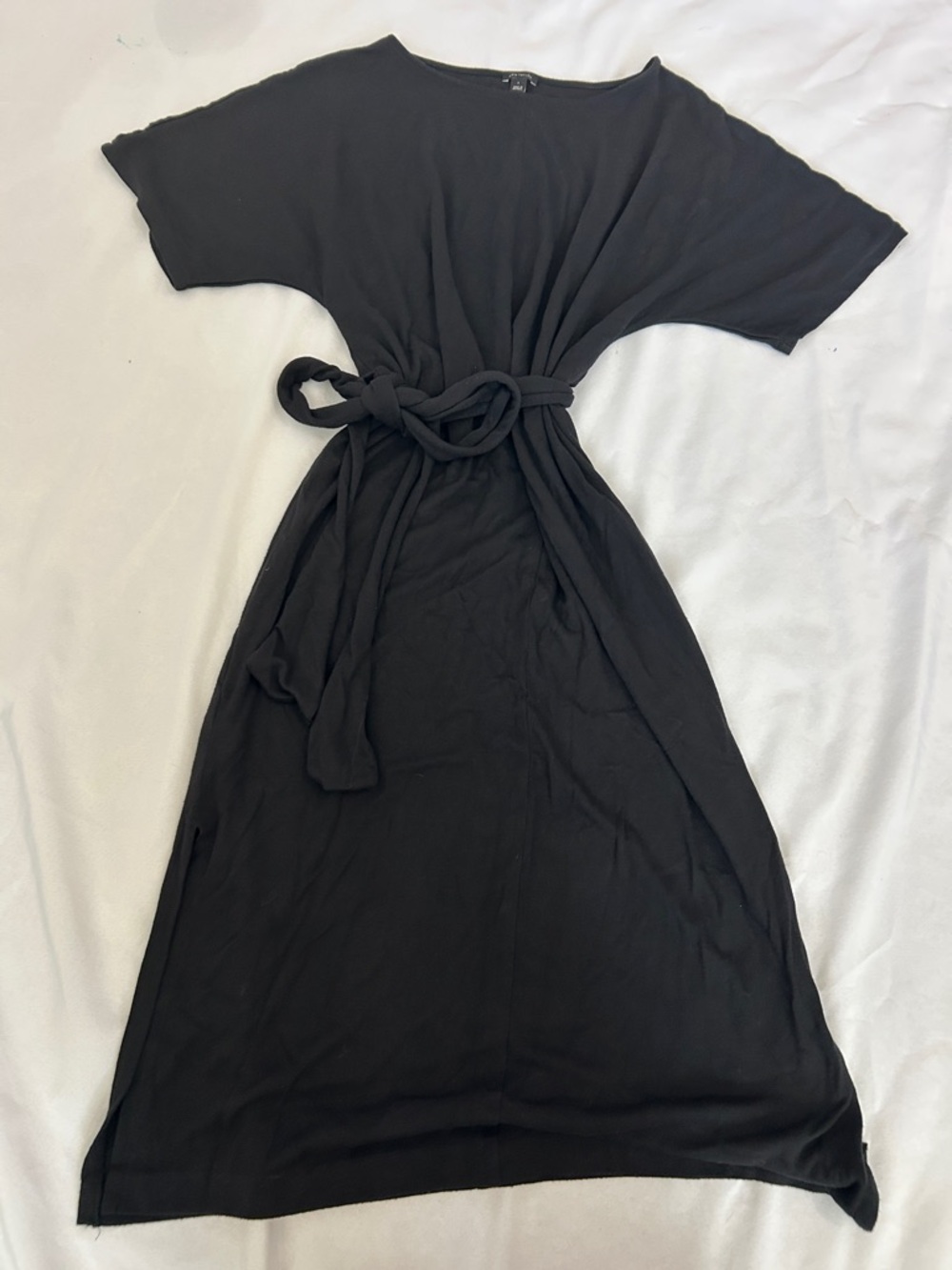 Black Short-Sleeve wrapped Midi Dress